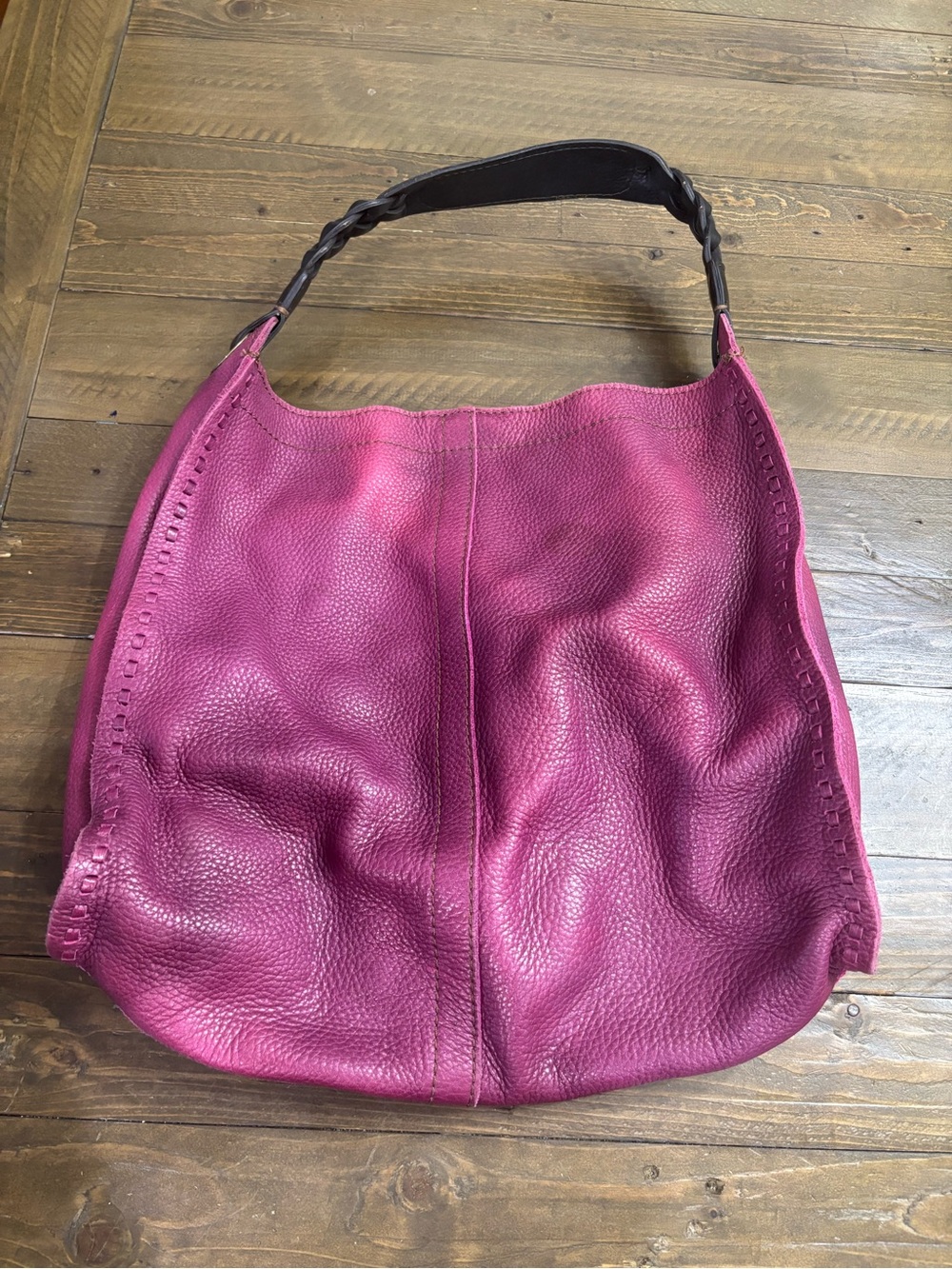 Lucky Brand Francoise Hobo Bag in Raspberry Pebbled Leather
